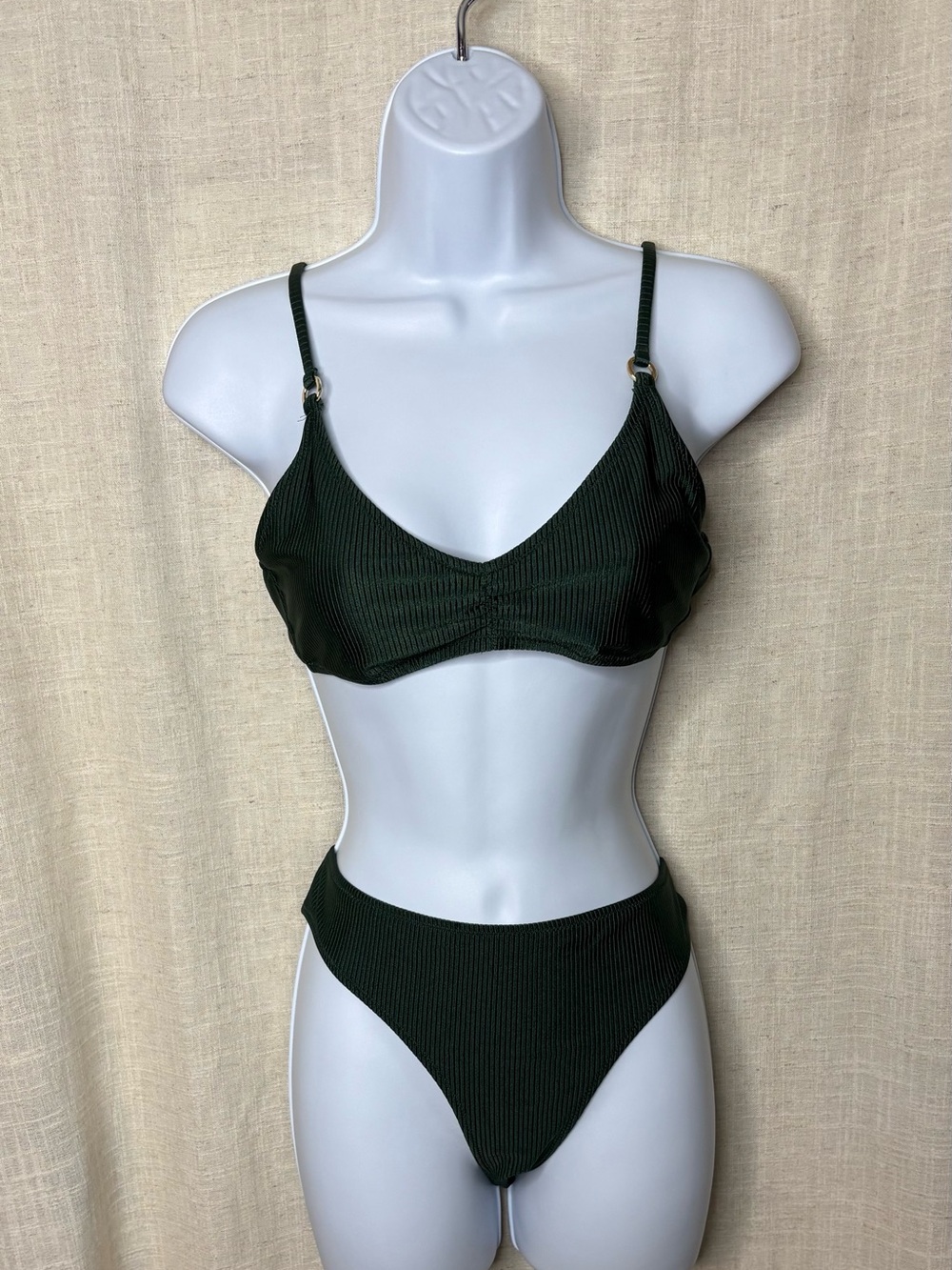 Aerie Shine Rib Bikini Set Olive Green Mixed Size Medium Top Large Bottom